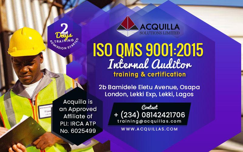 ISO QMS 9001:2015 Internal Auditor - Oct. Training in Lagos