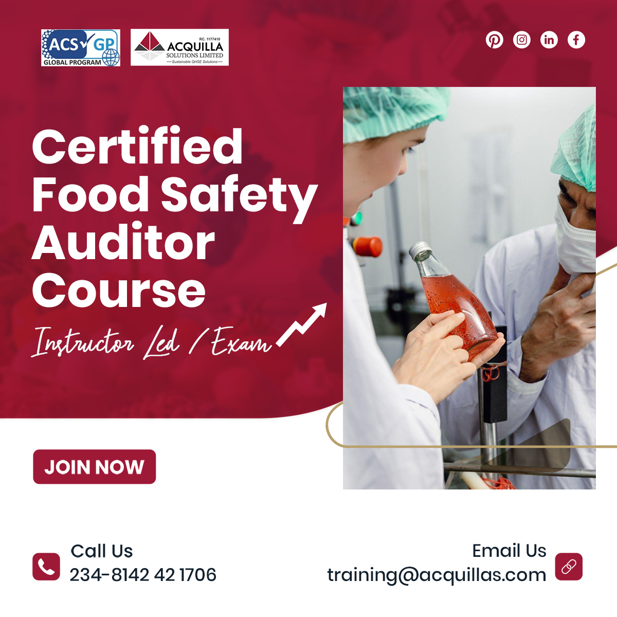 Certified Food Safety Auditor Course - Certified Food Safety Auditor Course - Food Safety - Acquilla Solutions Limited (ASL)