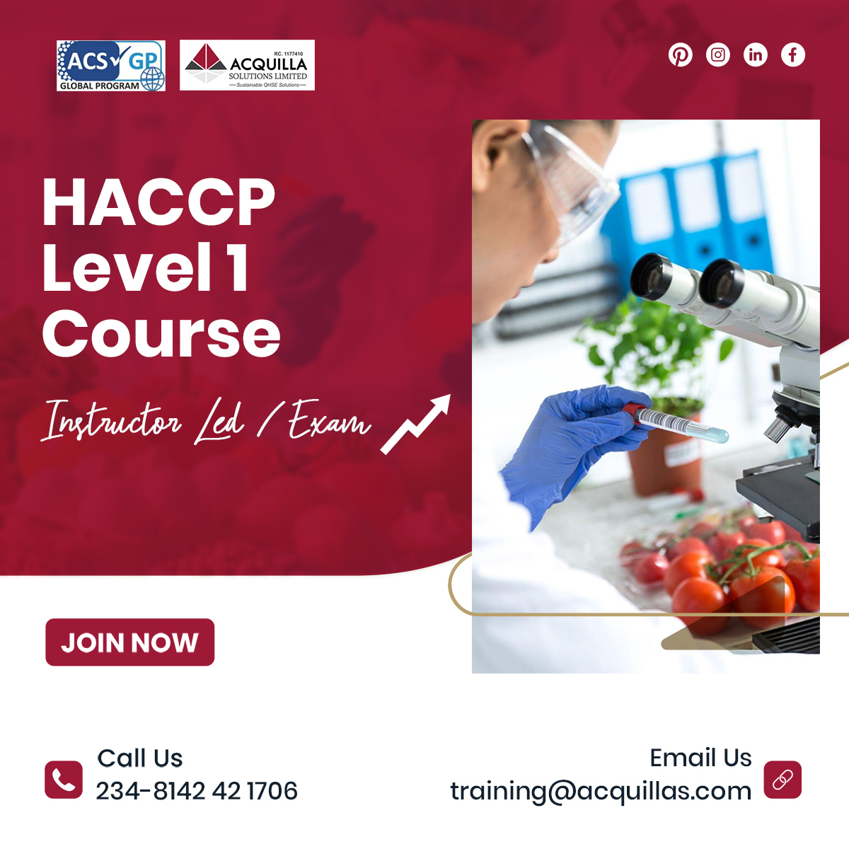 HACCP Level 1 Course - HACCP Level 1 Course - Food Safety - Acquilla Solutions Limited (ASL)