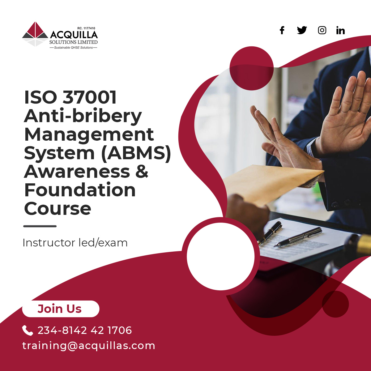 ISO 37001 Anti bribery management system ABMS Awareness Foundation Course - ISO 37001 Anti-bribery management system (ABMS) Awareness/Foundation Course - Environment, Social & Governance - Acquilla Solutions Limited (ASL)